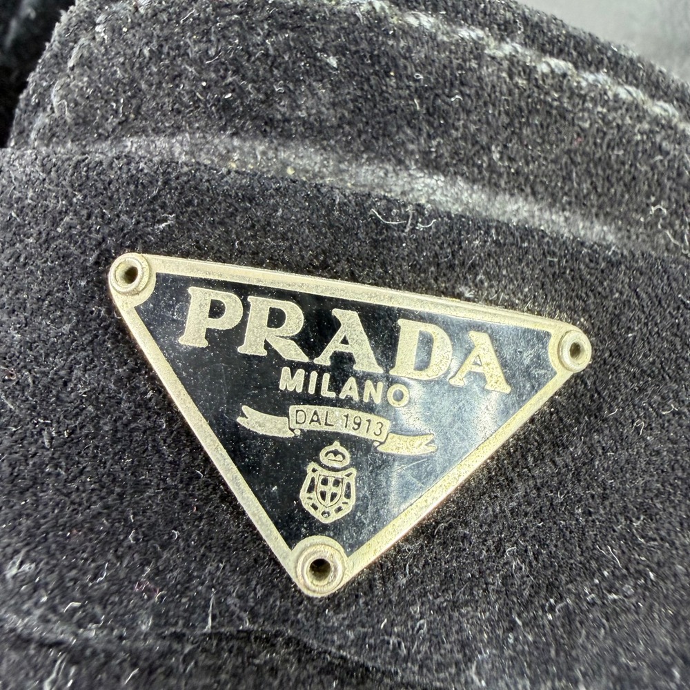 Prada Loafers Women Size 37 Black Suede Triangle Logo Flat Shoes Made in Italy - Picture 10 of 13